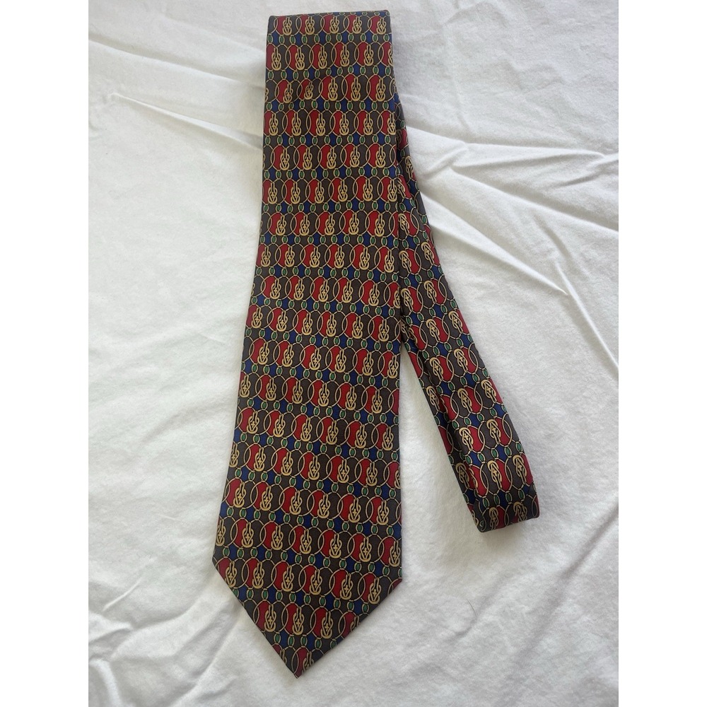 Vintage Christian Dior Monsieur Silk Necktie Men 4x60 inches Red Blue Green Gold